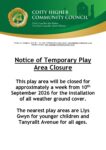 Pendre Fields Play Area Temporary Closure from 10th September 2026